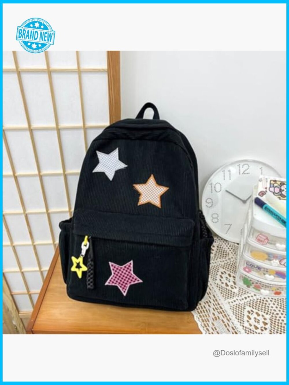 Corduroy Star Backpack Y2K Preppy Aesthetic College Laptop Backpack Adjustable - Picture 2 of 6